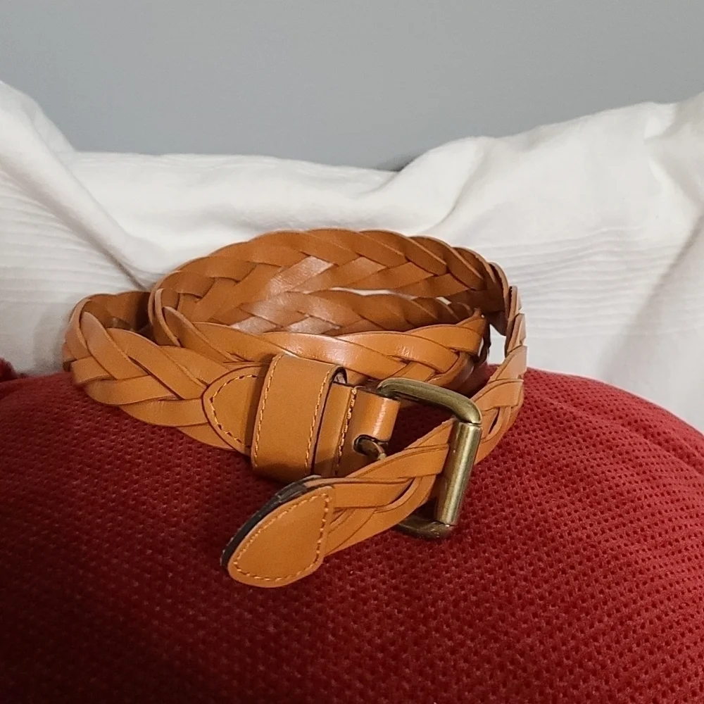 Unbranded Mens Bonded Leather Braided Belt Caramel Brown Sz‎ L/36-38 EUC